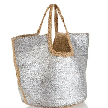 Straw Jute Bag - Silver
