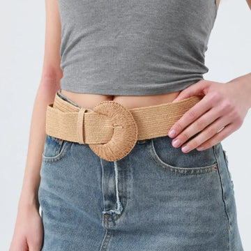 Raffia Crescent Moon Elastic Waist Belt