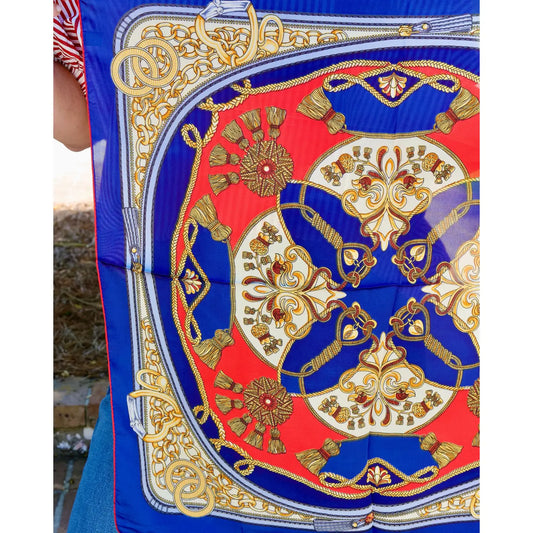 Trellis Tassel Scarf Red Navy