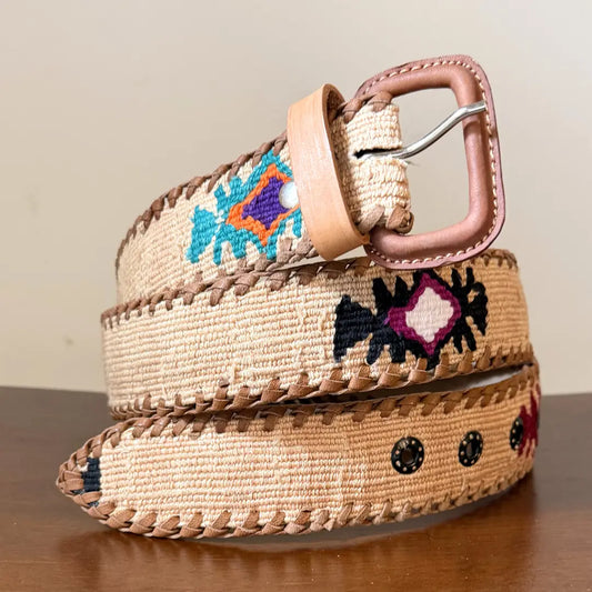 Cream Handwoven Guatemalan Whip-Stitched Belt
