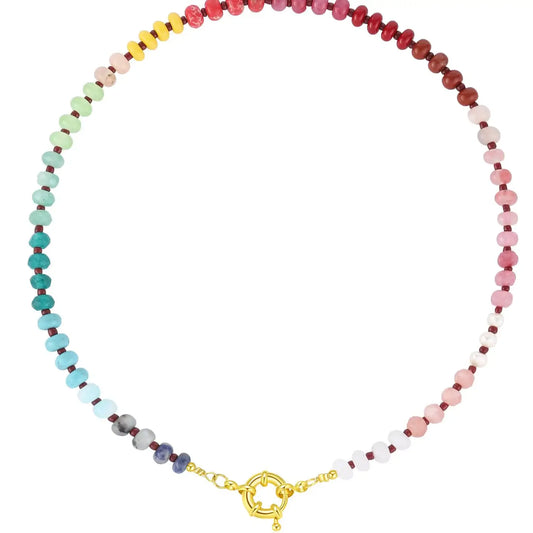 Gemstone Candy Bead Rainbow and Charm Necklace