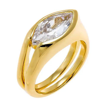 Cz Marquise Double Row Band Pinky Ring