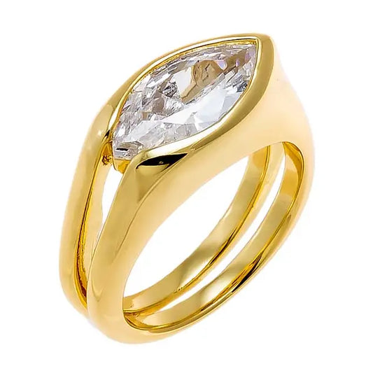 Cz Marquise Double Row Band Pinky Ring