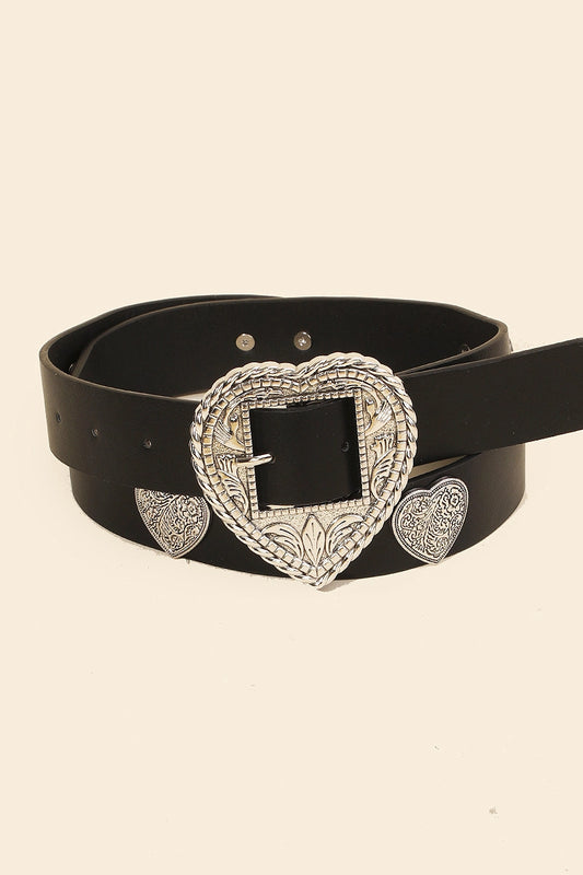 Etched Western Heart Buckle Belt