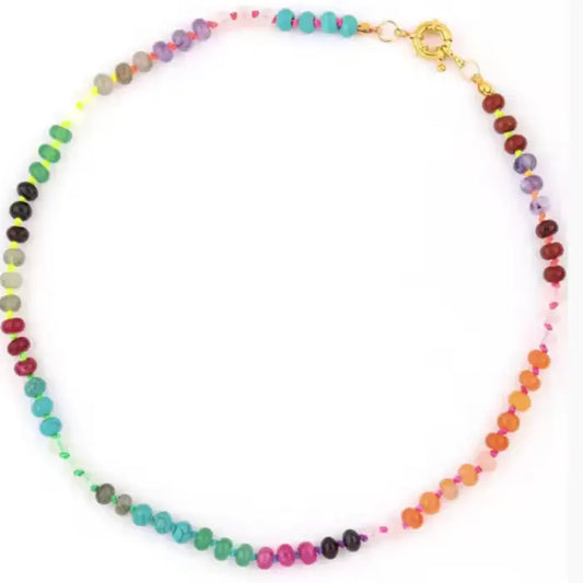 Gemstone Candy Bead Rainbow and Charm Necklace