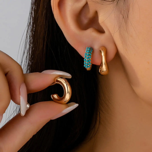 Turquoise Enamel Hoop Trio Earring Set