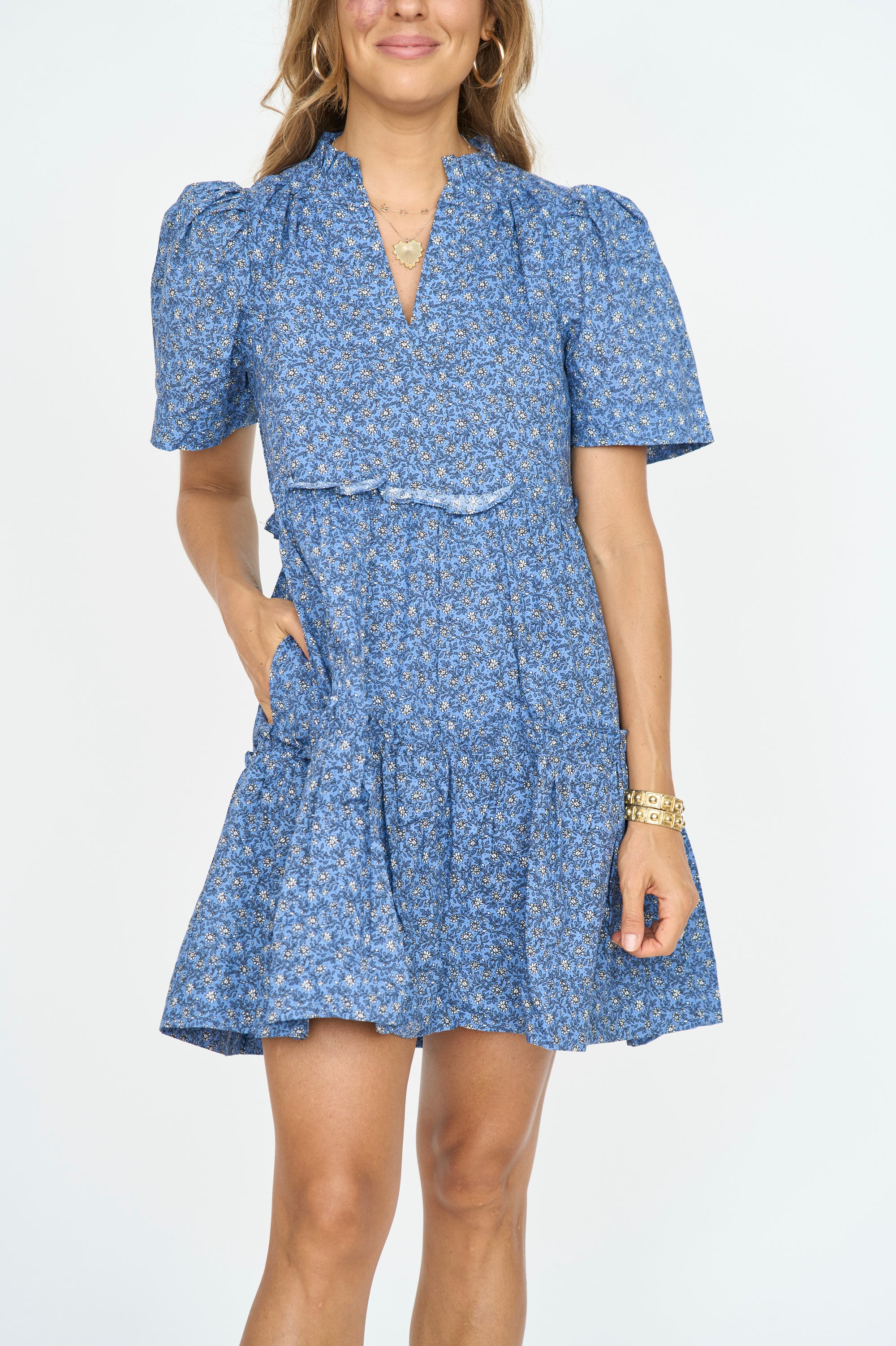 Liz Blue Printed Mini Dress