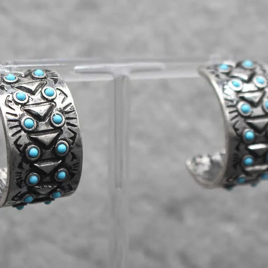 Western Etched Turquoise Hoop Earrings