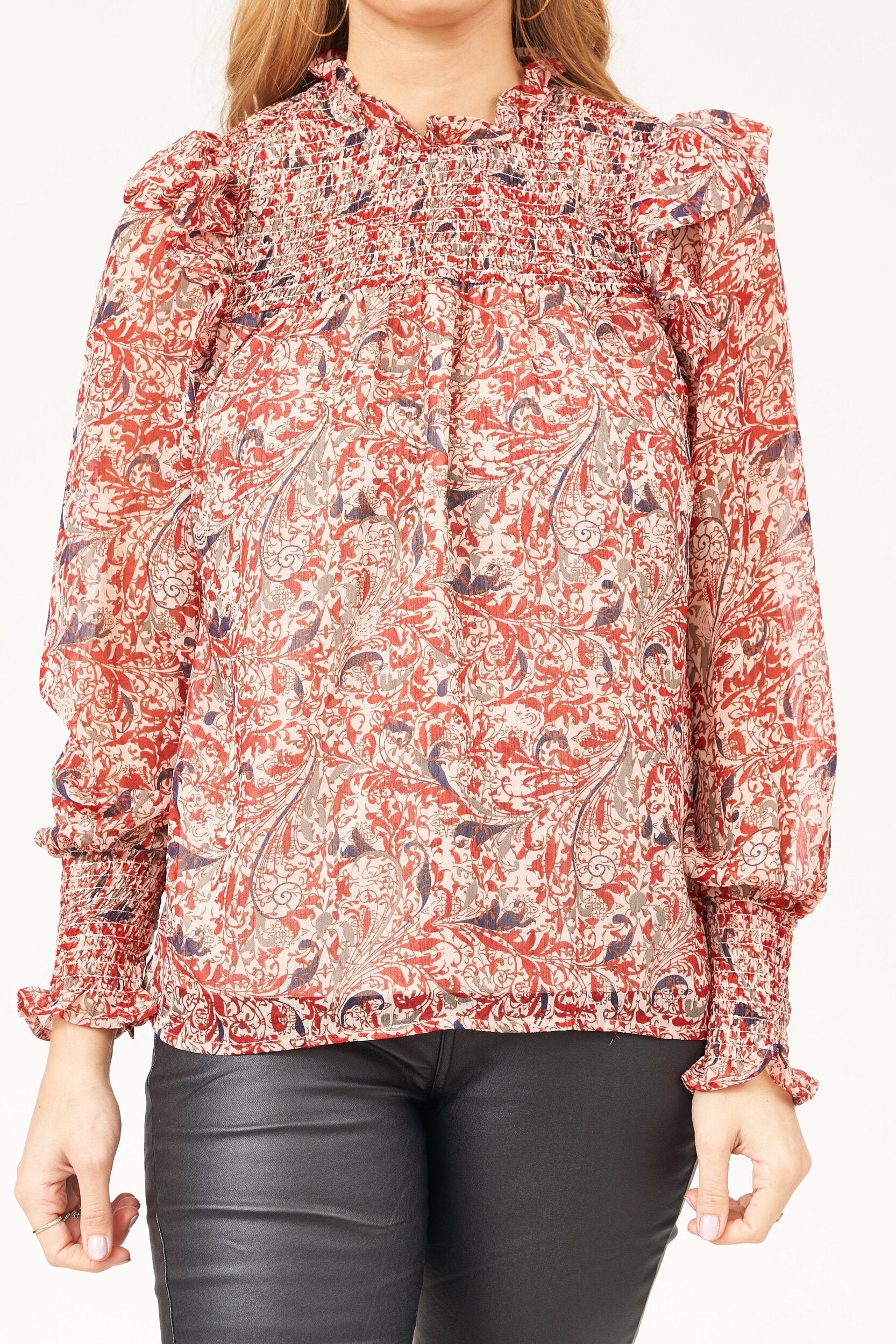 Red Paisley Smock Top