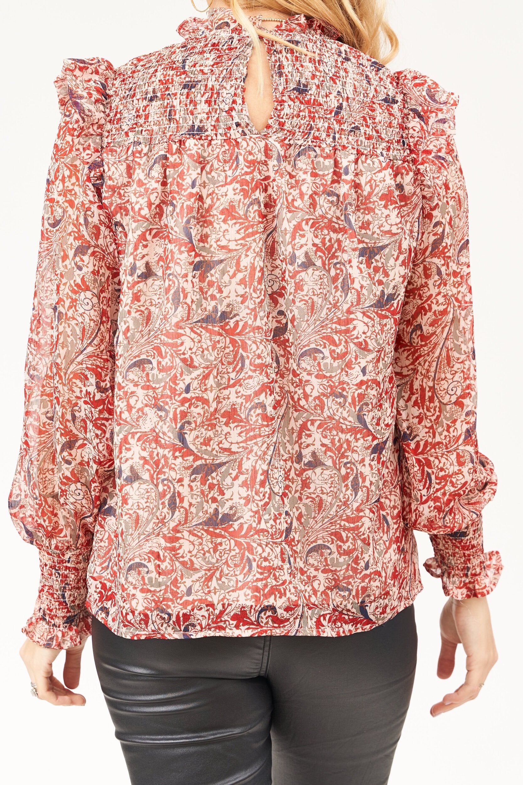 Red Paisley Smock Top