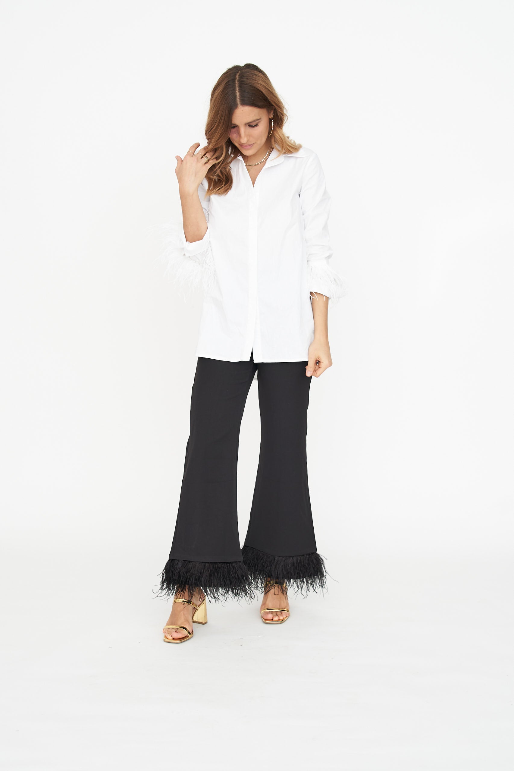 Lace Trim Black Trousers with Bandages