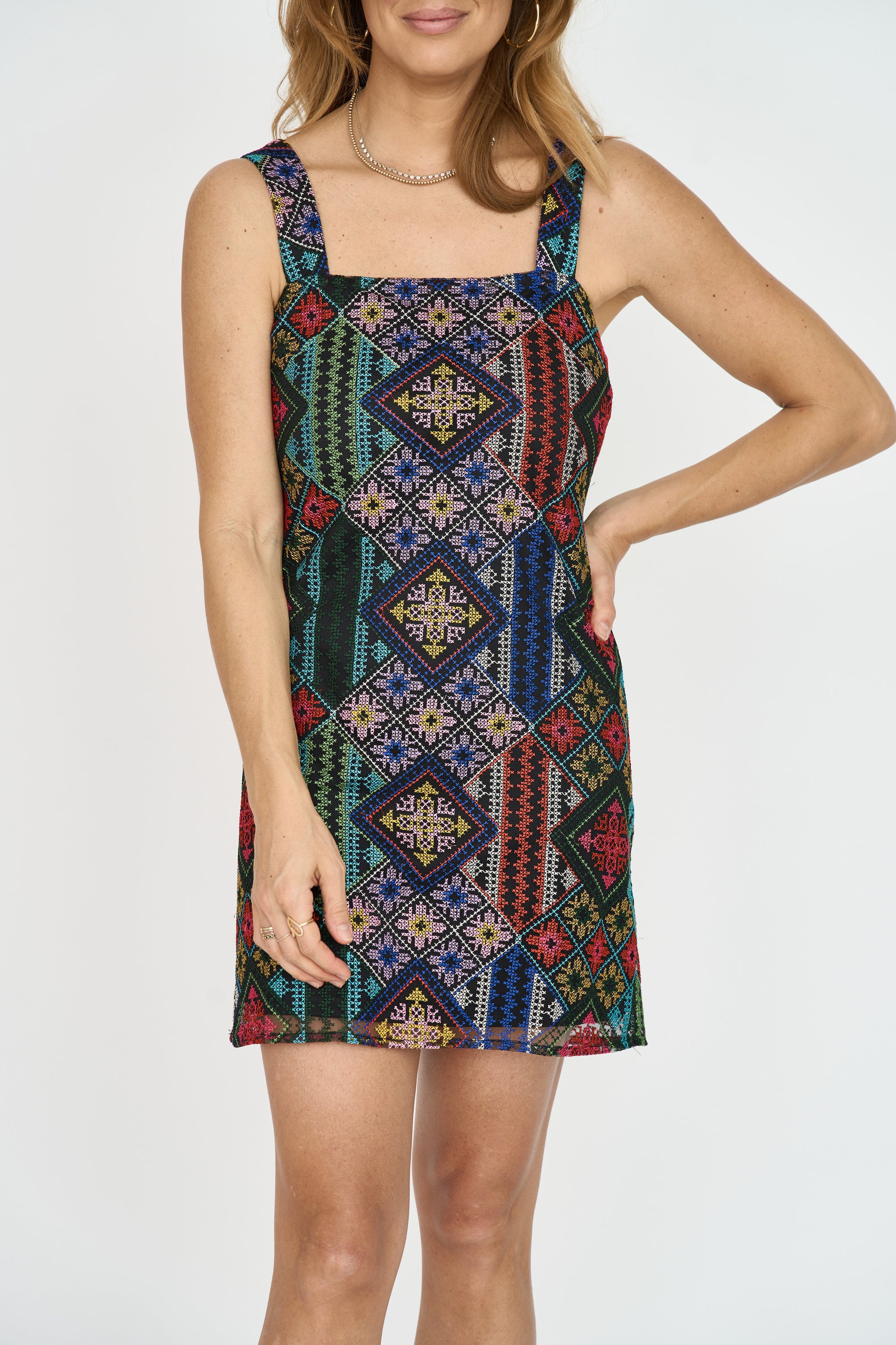 Embroidered Patchwork Mini Dress