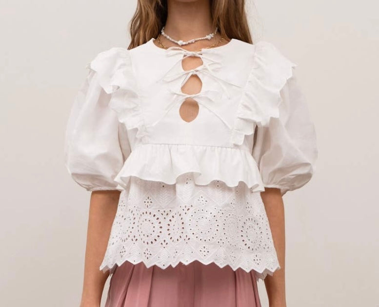 Tie Front Eyelet Blouse