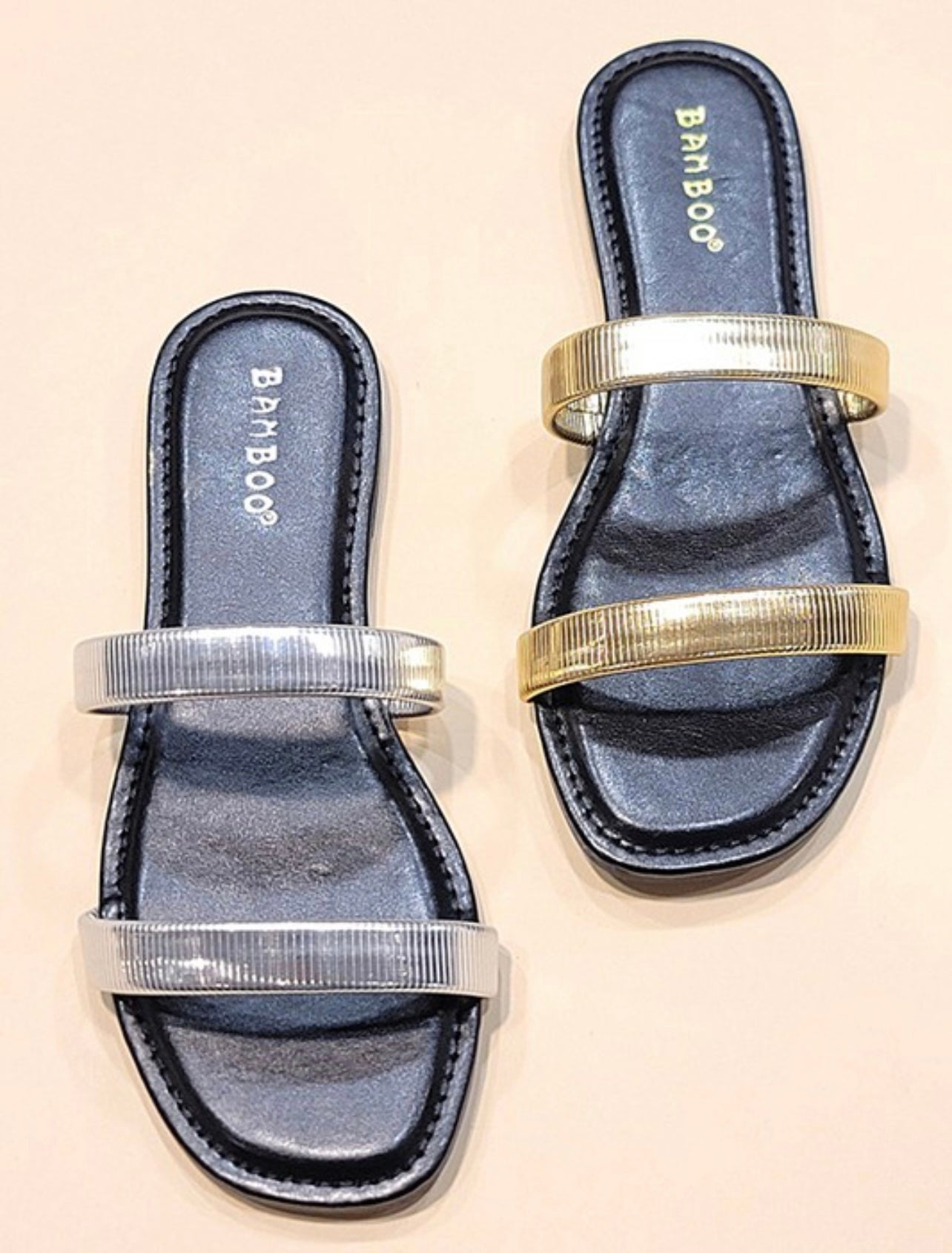Metallic Two Strap Sandals